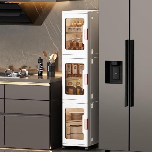 4-Tier Slim Tall Bathroom Storage Cabinet，Narrow Bathroom Storage Cabinet with Transparent Doors and Shelves, Suitable for Small Spaces, Bathrooms, Kitchens, Laundry Rooms,White (9.8x11.4x62.9)