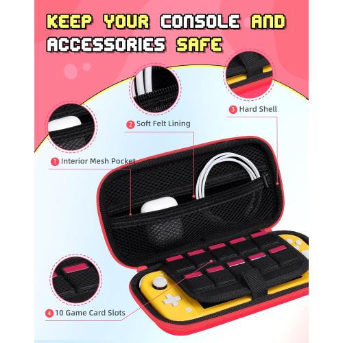 Xinocy for Nintendo Switch for Switch Lite Carrying Case - Cute Kawaii Design for Switch Lite Travel Cases Portable Storage Carry Protective Hard Shell for Women Girls Boys Teens, Red