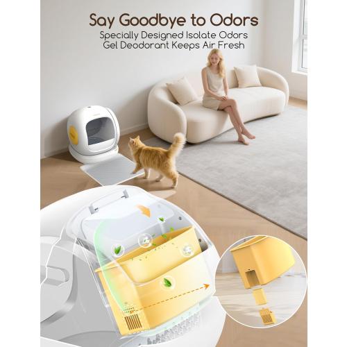 Size 75L  Automatic Cat Litter Box, Large Opening Self Cleaning Litter Box with Safety Protection for Multiple Cats, App Control, Odor-Free, 75L Space