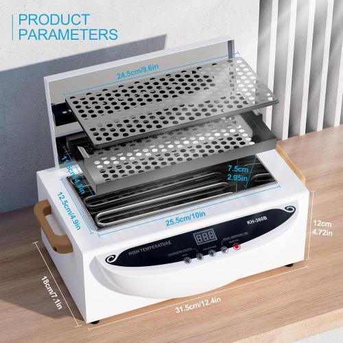 AORAEM High Temperature Nail Tool Cleaning Machine, 1.65L Autoclave Cleaner 110V 300W Dry Heat Metal Cleaning Box with Adjustable Temperature & Timer, Professional Nail Tool Cleaner for Home Salon