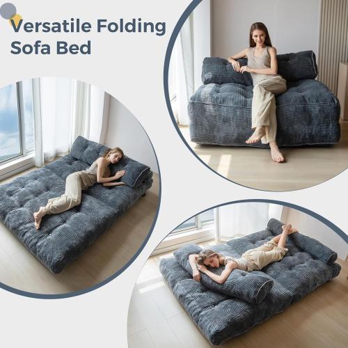 MAXYOYO Folding Sofa Bed, Convertible Chair with Pilow Foldable Couch with Back Support, Portable Fold Out Chair Bed Comfy Floor Sofa Lounge for Living Room Bedroom, Dark Grey, Double
