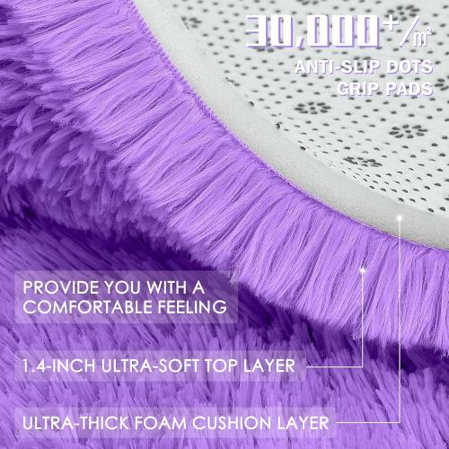 Purple Round Rugs for Bedroom - Machine Washable, Medium Circle Area Rugs for Living Room, Soft and Fluffy Shaggy Carpet for Teen Girls and Boys, Nursery Rooms, Dorms, Home Decor Aesthetic