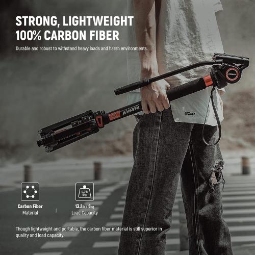 NEEWER 71.6 Pro Camera Monopod with Feet, Carbon Fiber Telescopic Video Monopod with QR Plate Compatible with DJI RS Gimbals, Removable Base for Camera Camcorder, Max Load 13.2lb/6Kg, TP71