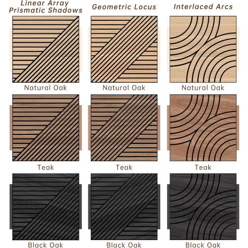 WoveN SounD Artisan Acoustic Wall Panels, 24x24 Inch 8 Pack, PVC Wood Grain Veneer Carved Sound Proof Wall Decor, Self-Adhesive for Home, Studio, Office & Focus Zones, Interlaced Arcs, Teak