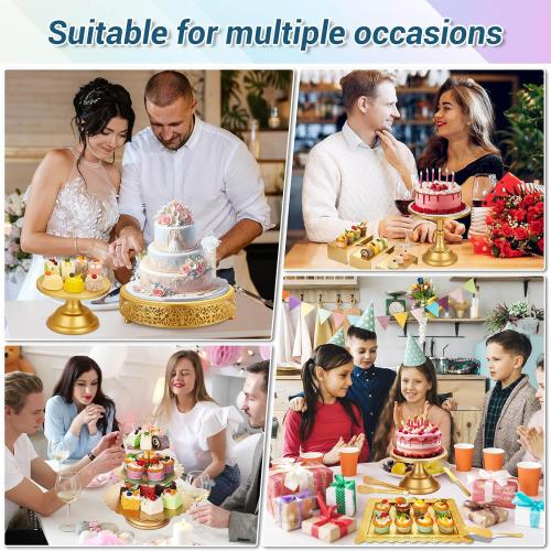 Audab Metal Gold Dessert Table Display Set Including Cake Stands, Cupcake Tower Stand, Dessert Tray, Risers Stands, Cake Cutting Set and Serving Tongs for Wedding, Birthday Party Decor