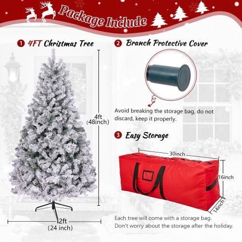 9ft Flocked Artificial Christmas Tree, Arbol de Navidad with 450 Branch Tips, Fake Christmas Tree, Premium Spruce Xmas Tree with Fold-Able Metal Base Stand