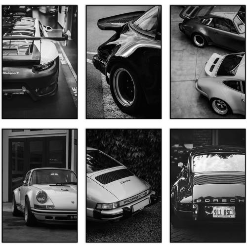 Car Poster Wall Art Decor 911 Classic Vintage Posters, Black and White Print Painting Pictures For Men Living Room Bedroom Wall Aesthetics Decoration Unframe 8X12inches…