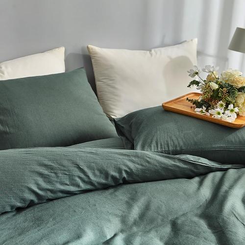TUMEI 100% Linen Pillow Case King, Set of 2 King Size (36x20), Green