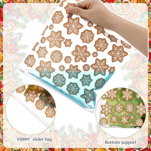 TaoBary 50 Count Food Slider Freezer Bags with Zipper 9 Inch Snowflake Transparent Reusable Storage Bags Leakproof Thickened PE Storage for Marinate Meats(Transparent and Yellow,Cookie Style)