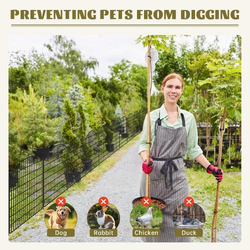 16 Panels No Dig Garden Fence with Gate, 32in x 38.6ft Decorative Dog Fence Outdoor for Yard, Tall Animal Barrier Fencing Rustproof Metal Garden Edging Border, Temporary Fencing for Outdoor, Patio