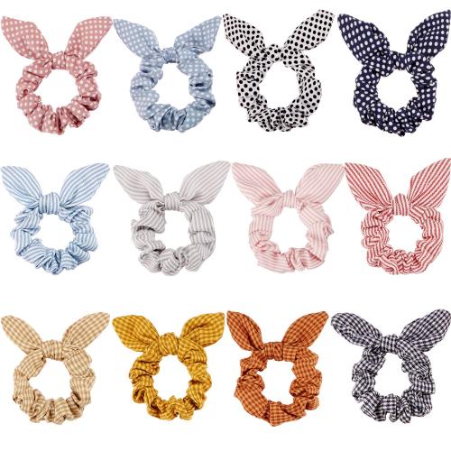 Yaomiao 12 Pcs Bow Scrunchies Bunny Ear Elastic Hair Ties Women,Wave Point