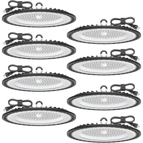 UFO LED High Bay Light 150W 22500LM 5000K, 600W HID/HPS Replacement, Cable with Plug, Ultrathin Led High Bay Shop Lights for Warehouse Garage Gym, Workshop 8Pack