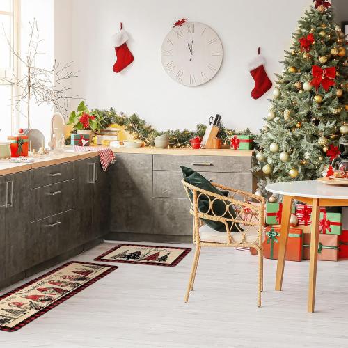 3 Pcs Christmas Kitchen Rugs Non Slip Winter Floor Mat for Kitchen Floor Hallway Laundry Sink and Bathroom, 20x32 20x47, 20x59(Buffalo Plaid)