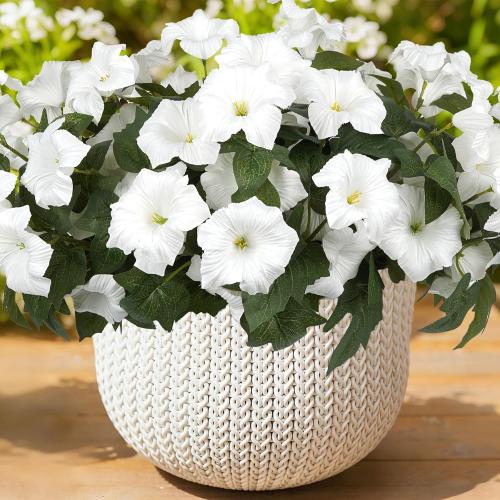 Artificial Flowers for Outdoors, Faux Petunias Spring Summer Decoration, Fake Flowers Plants UV Resistant Look Real Silk Flowers for Outside Planter Front Door Porch Patio Yard (12, White)