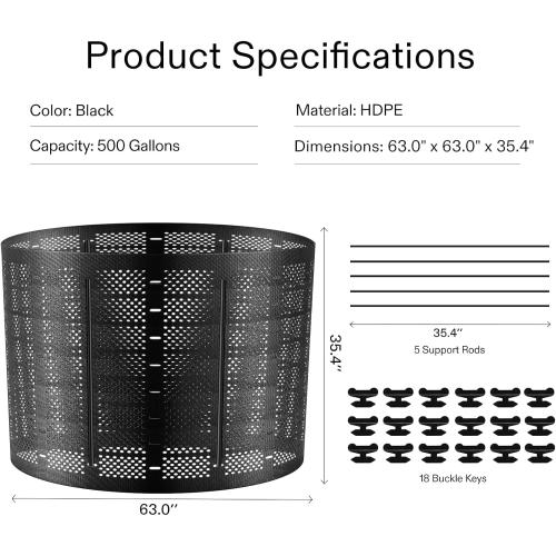 VIVOSUN 500 Gallon Outdoor Compost Bin, Expandable Composter, Easy to Setup & Large Capacity for Backyard, Lawn (Black with Gloves)