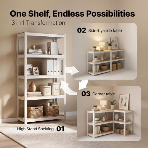 HOMEDANT House 5 Tier 24.1 W Laminated Metal Shelving Unit Adjustable Storage Utility Rack Heavy Duty Shelves Organization Multipurpose Shelf Kitchen Garage Pantry Closet 1 Pack