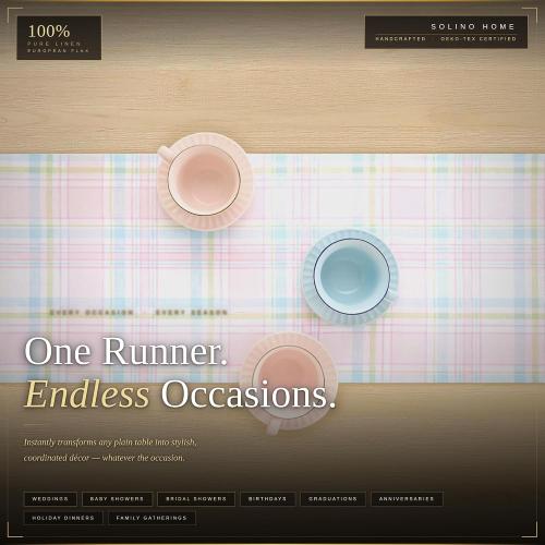 Solino Home 100% Pure Linen Table Runner Plaid, Palm Beach Plaid 14 x 36 in COLOR RED- ORANGE