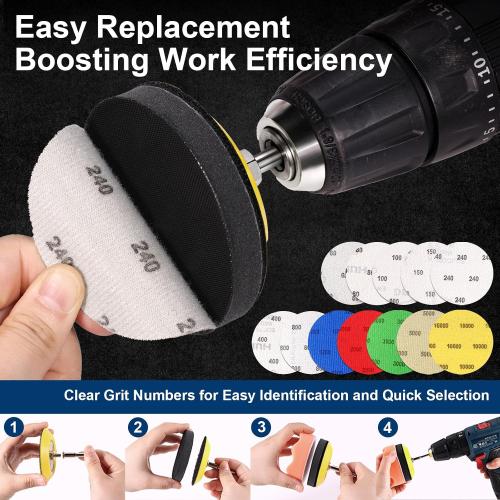 131 Pieces 3 Inch Sanding Discs, GOH DODD Headlight Restoration Kit Hook and Loop Sanding Pads 60 to 10000 Grit Wet Dry Sandpaper with 1/8 1/4” Shank, Backer, Polishing Pads and Interface Pad