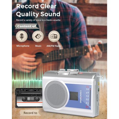 Gracioso Protable Cassette Player: AM FM Compact Cassette Tape Player with 3.5mm Headphone,Big Speaker & Earphone Jack, Build in Microphone,Cassette Recorder Player Powered by DC or AA Battery