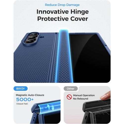 for Samsung Galaxy Z Fold 7 Case with Stand, Front Privacy Screen Protector, Hinge Protection, Slim Rugged Hard Shockproof Cover, Full Body Protective Phone Case for Samsung Z Fold7 2025, Blue