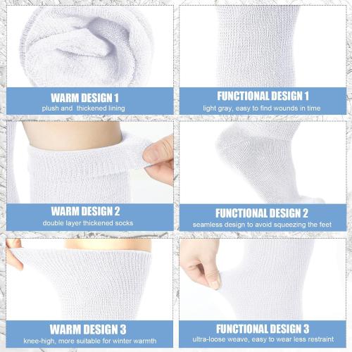 Geyoga 4 Pairs Extra Wide Seamless Socks Winter Warm Non Binding Loose Calf Socks Women Men Swollen Feet Edema Ankles, 9-13(White)