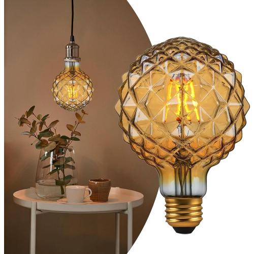 Color clear E26 LED Bulbs, 4W Equivalent to 40W, Dimmable Globe Edison Bulbs, 2200K Amber Light, G95 Pineapple Vintage Decorative Hanging Bulbs for Home & Office, Ambient Lighting