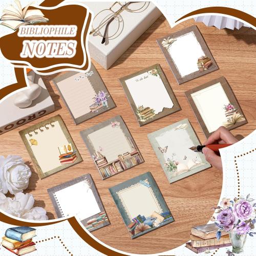 Sabary 9 Pads Cute Sticky Notes Animal Sticky Note Pads 3.15 x 3.94 Inches Colored Adhesive Memo Reminder Decor for Journal School Office Gifts(Book Lover)