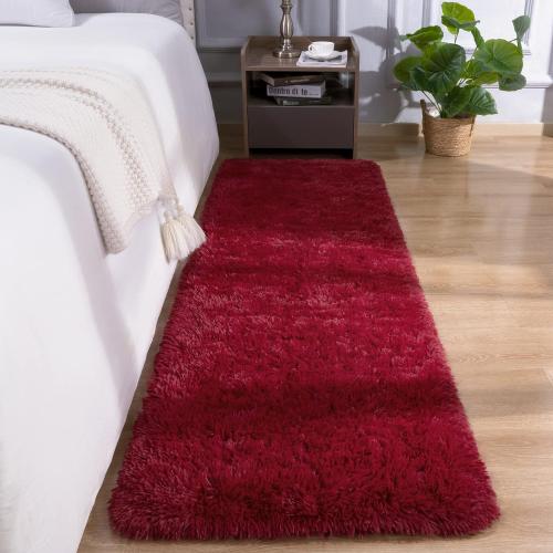 Wine Red Runner Rug 2x6 Fluffy Rug Runner for Bedroom Living Room | Washable, Non Slip, Soft Throw Carpet for College Dorm Plush Rugs for Kids