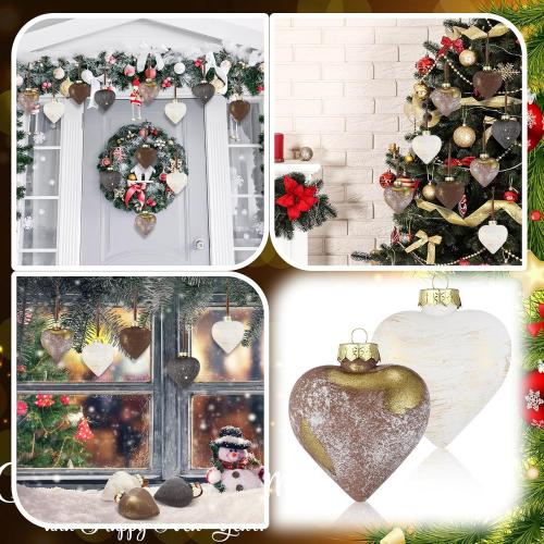 12 Pcs Neutral Valentine's Day Heart Ornaments 3.54 Inch Rustic Plastic Brown Heart Ornament Shatterproof Farmhouse Primitive Antique Modern Valentines Day Decor for Christmas Tree Home Decor