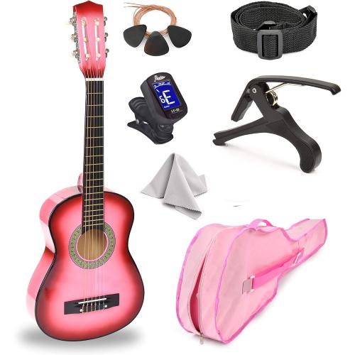 30 Wood Guitar with Case and Accessories for Kids/Girls/Boys/Beginners (Pink Gradient)