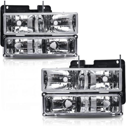 Headlight Assembly with Bumper Lights Compatible with 1994-1999 Chevy GMC C/K 1500 2500 3500 Silverado Suburban Tahoe Yukon Headlamp