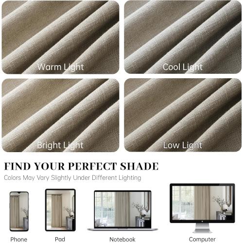 Taupe Pinch Pleated Linen Semi Sheer Curtains 96 Inches Long 2 Panels for Living Room Bedroom Rustic Country Thick Linen Textured Farmhouse Pinch Pleat Curtain Drapes with Hooks Rings 96 Inch Length