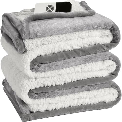 ESTINGO Heated Blanket Full Size, 72x84 Electric Blanket with 6 Heating Levels & 1-10 Hours Adjustable Timer, Fast Heating Blanket with ETL & FCC Certification, for Full Body, Light Gray