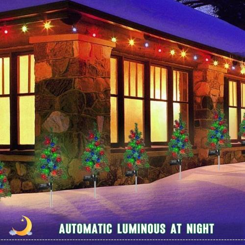 Solar Christmas Tree Garden Stake Lights Waterproof Christmas Decorations Tree Lights Outdoor Xmas Tree Light Christmas décor Pathway Lights Patio Yard (Color, 2pcs