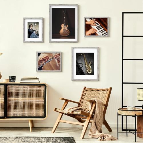 BSRHOMR 12x16 Picture Frame with Mat, Distressed Gray Photo Frame 6 Pack with 11 x 14 Mat, Display Table Top or Wall Mount for Home Decor