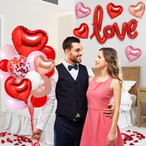 191 Pcs Valentine's Day Balloon Garland Arch Kit, Love Foil Letter Balloons Red Pink Rose Gold White Confetti Balloon Decor Heart Shaped Balloons Rose Petals Romantic Party Supplies for Galentines Day