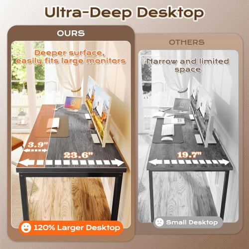 Huuger 55 x 24 inch Desk with Power Outlets & USB-C, Deeper & Thicker Desktop, Robust Metal Tubes, Computer Desk, Heavy Duty Office Desk, Work Gaming Desk for Home Office, Grey