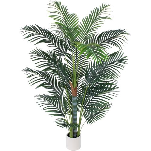 Artificial Palm Tree 6ft, Fake Tree with White Planter, Faux Tropical Areca Palm Silk Floor Plant with 18 Realistic Leaves for Home Office Indoor Outdoor Decor.