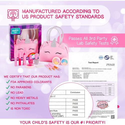 Kids Real Makeup Kit with Pink Unicorn Purse, Non Toxic Washable Make Up Set - Unicorn Toys for Girls Age 4-6, Girls Easter Basket Stuffers, Easter Gifts for Kids, Girl Gift Ages 3 4 5 6 7 8 Years Old