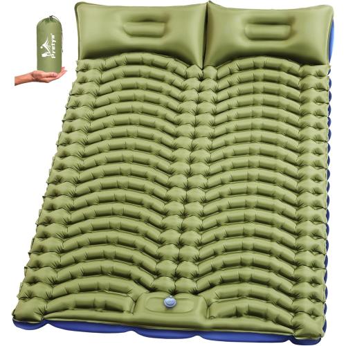 Double Camping Sleeping pad with Pillow & Built-in Foot Pump | Ultralight Camping Mattress，Compact Inflatable 2-Person Portable Mat for Backpacking, Hiking, Car Traveling, Beach, Tent