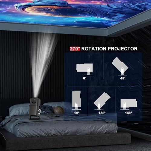 Mini Projector WiFi Bluetooth 5.4,Ultra HD Native 1080, Compatible with Netflix, 4K | Built-in Authentic Apps, Auto Keystone, 180° Adjustable Stand, Portable Proyector for Home/Outdoor Movie/Gaming