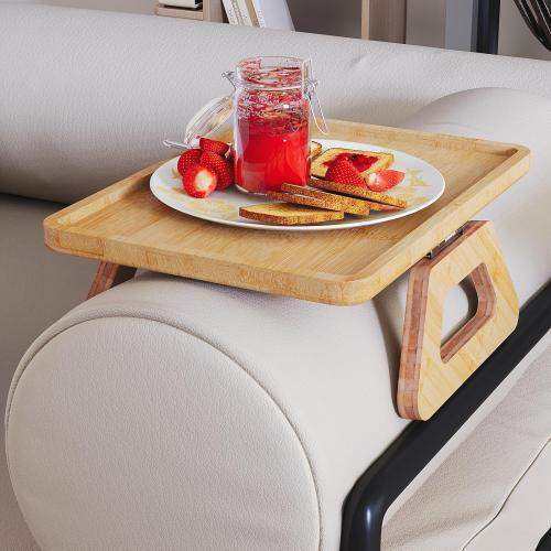 Couch Arm Tray,Bamboo Folding Sofa Tray,Sofa Armrest Trays Clip-On Couch Desk for Drinks,Snacks,Phone,Remote Control（Natural）