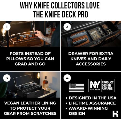 Holme & Hadfield Premium Knife Display Case for up to 10 Knives – Handcrafted Wooden Pocket Knife Organizer for Collections for EDC Collectors – Luxury Built to Last