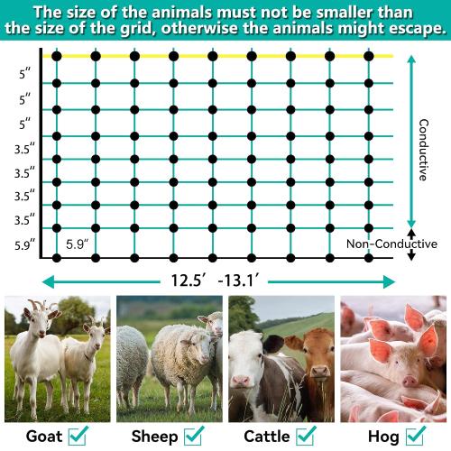 Electric Fence Netting -  Portable Movable Livestock Nets Mesh for Goats, Sheep, Hogs, Dog, All-Purpose Electric Fencing for Backyards, Homesteaders, Farms Ranches, and Gardens