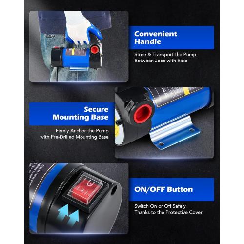 Motor Tech Diesel Transfer Pump, 12 Volt Fuel Transfer Pump with Nozzle Hoses for Transferring Diesel, Kerosene, Self Priming DC Electric Fuel Pump Kit