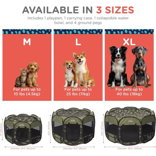 BLACK Rocky   Snowball Pop Up Playpen for Dogs - Puppy Dog Cats Rabbits Play Pen for Indoors or Outdoors - Portable Playpen with Carrying Case & Collapsible Bowl - Camo Print - XL