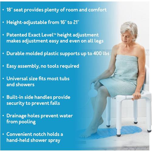 Carex Bath Seat And Shower Chair with Backrest for Seniors, Bath Chair For Elderly, Disabled, Handicap, and Injured Persons, Supports Up To 400lbs, Shower Seat For Inside Shower, Made in USA