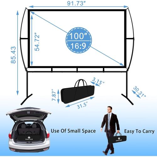 Projector Screen with Stand Foldable Portable Movie Screen（16：9）, HD 4K Double Sided Indoor Outdoor Projection Screen for Home Theater (100 Inch)
