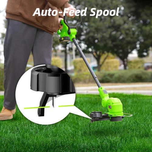 GREEN 12-inch 20V Cordless String Trimmer with Charger, 2 X 2.0Ah Battery Powered Grass Mover with Auto Line Feed, 2 in 1 Lawn Edger with 8 Pcs Grass Cutter Spool Line and 2 Spool Cap, Green