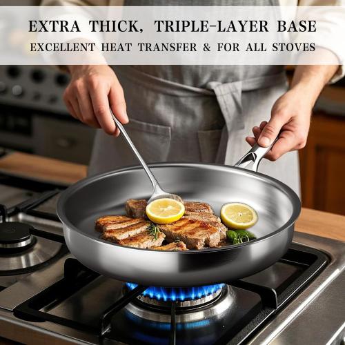Stainless Steel Cookware Set - VONIKI Tri-ply Stainless Pots And Pans Set with Steamer Basket, Non Toxic Induction Cookware, Kitchen Cookware Sets PFOA & PTFE Free, Dishwasher and Oven Safe